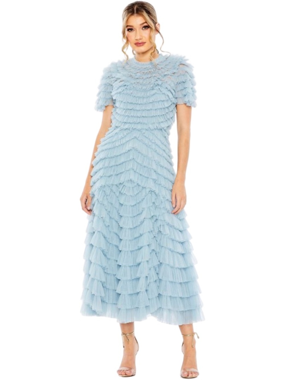 Mac Duggal Ruffled Tiered Midi Dress. NWT